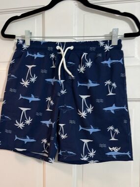 BOYS Angel Season Shark & Palm Print Swim Shorts - Dark Blue UV Protection